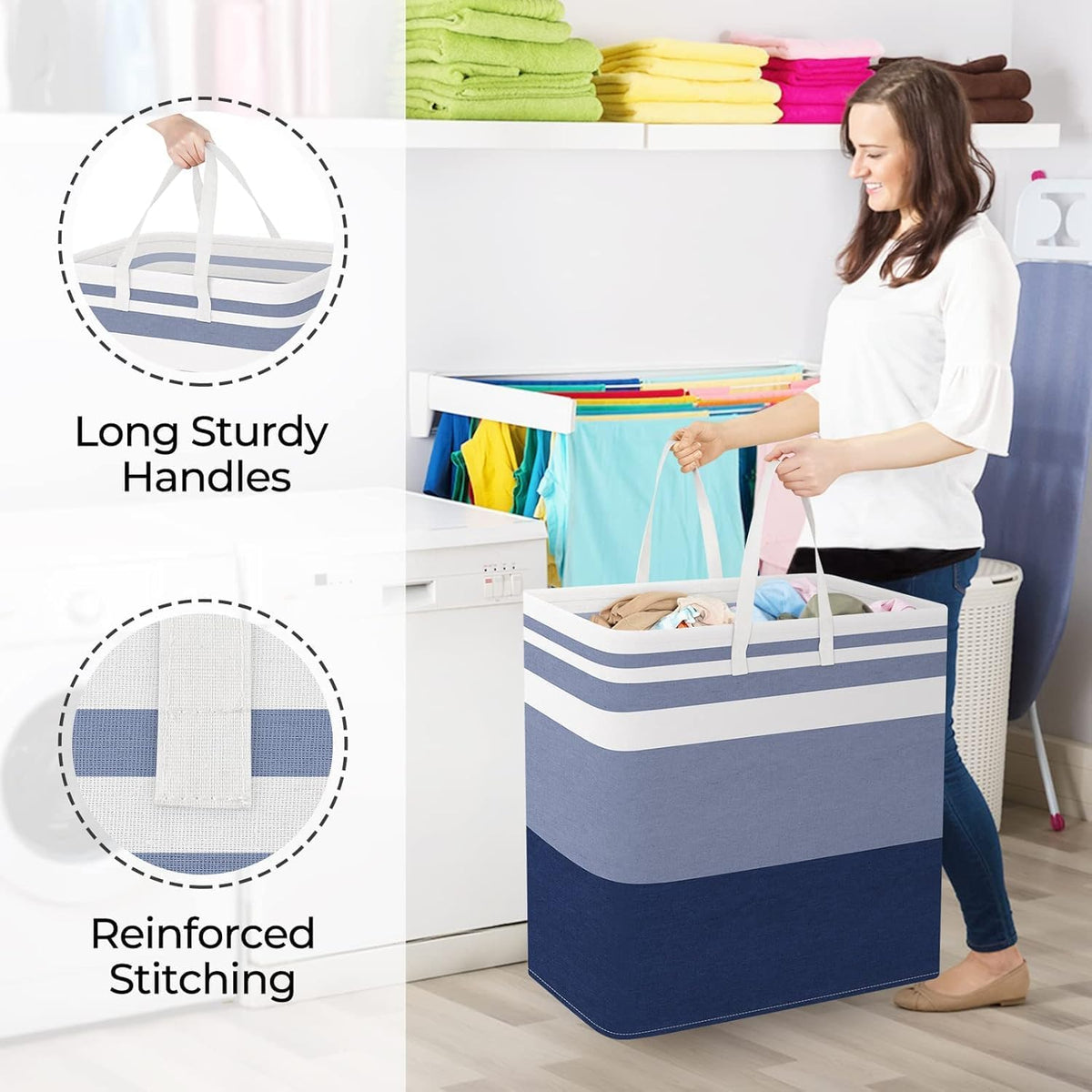 Laundry Basket Hamper, 75L Collapsible Clothes Storage, Grey