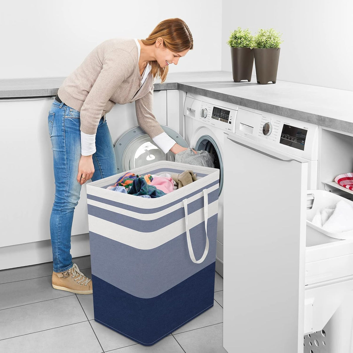 Laundry Basket Hamper, 75L Collapsible Clothes Storage, Grey