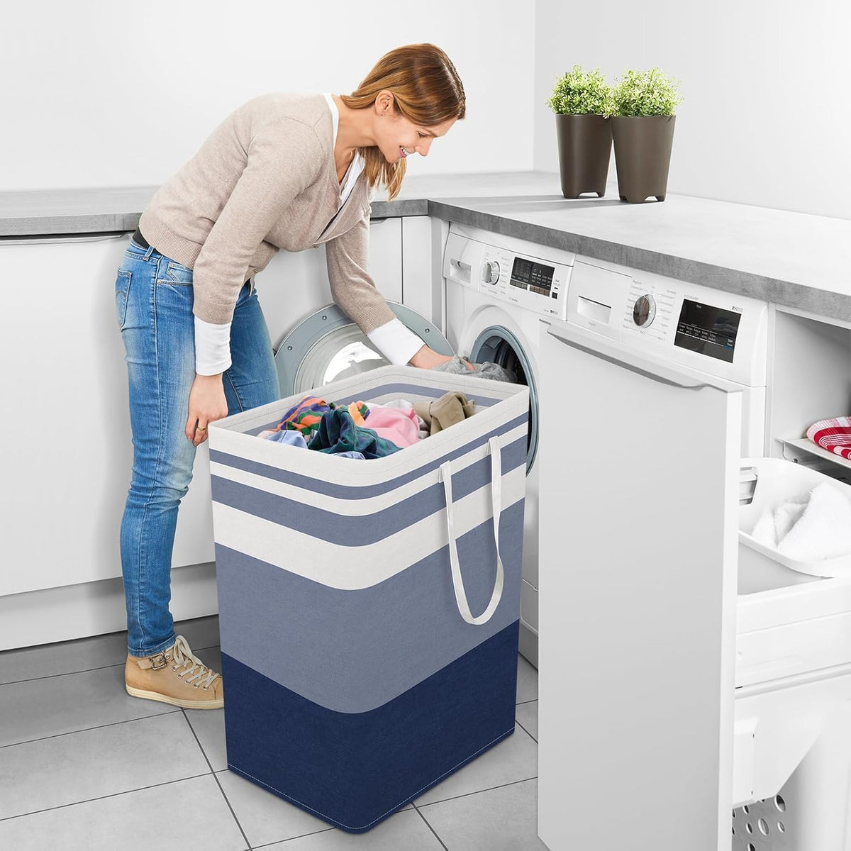 Laundry Basket Hamper, 75L Collapsible Clothes Storage, Grey