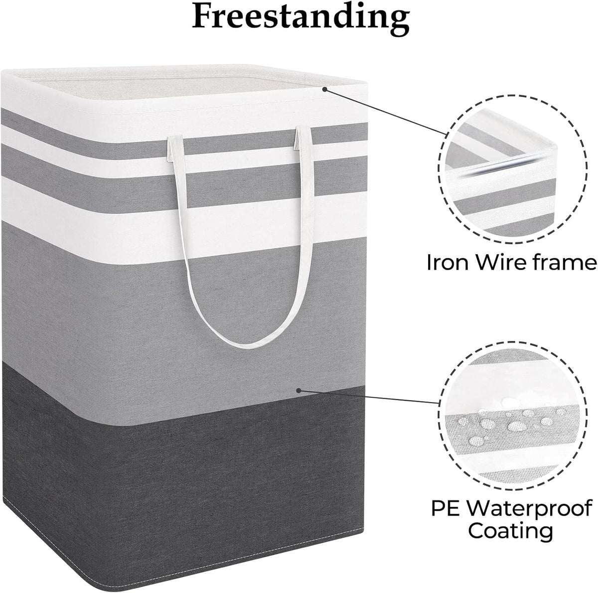 Laundry Basket Hamper, 75L Collapsible Clothes Storage, Grey