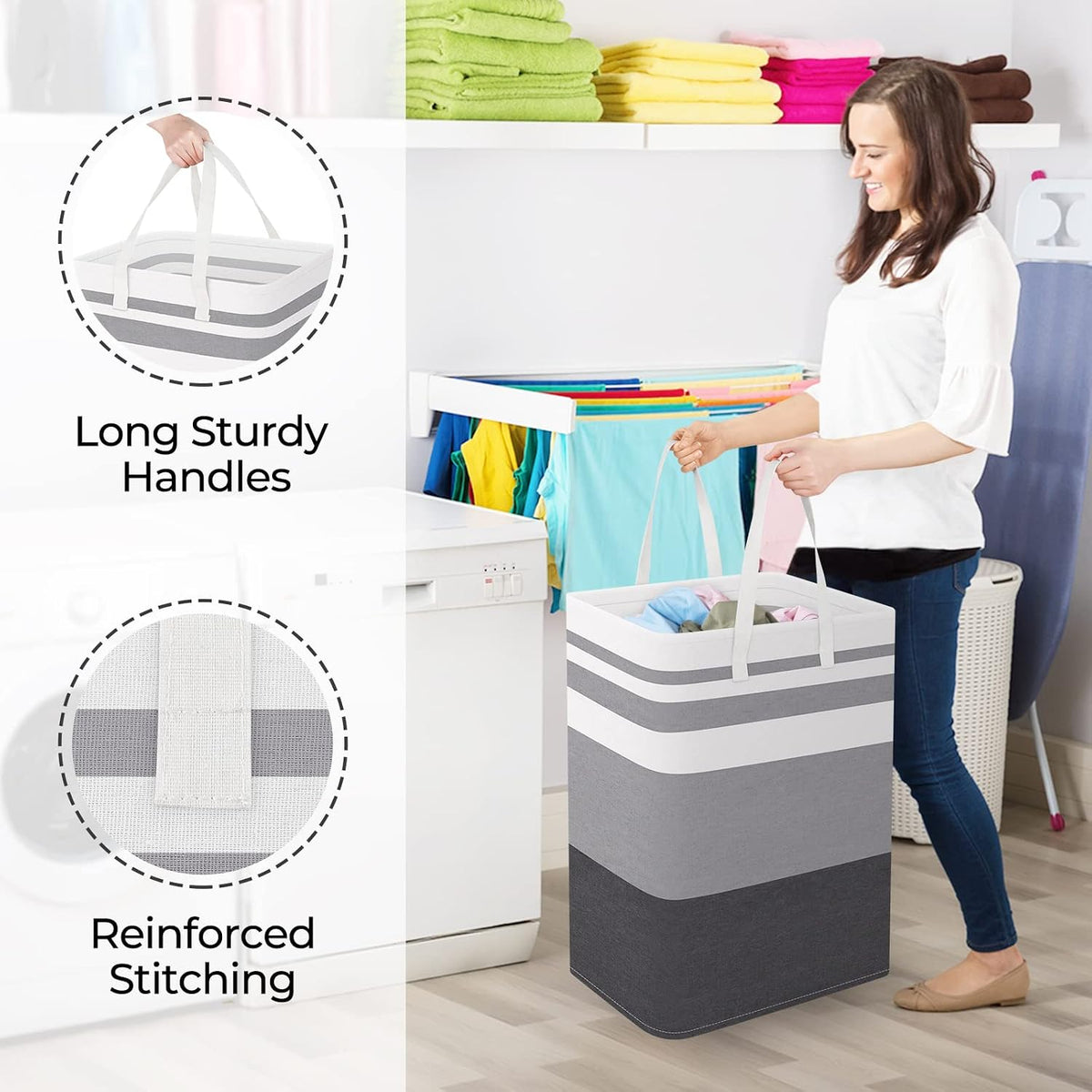 Laundry Basket Hamper, 75L Collapsible Clothes Storage, Grey