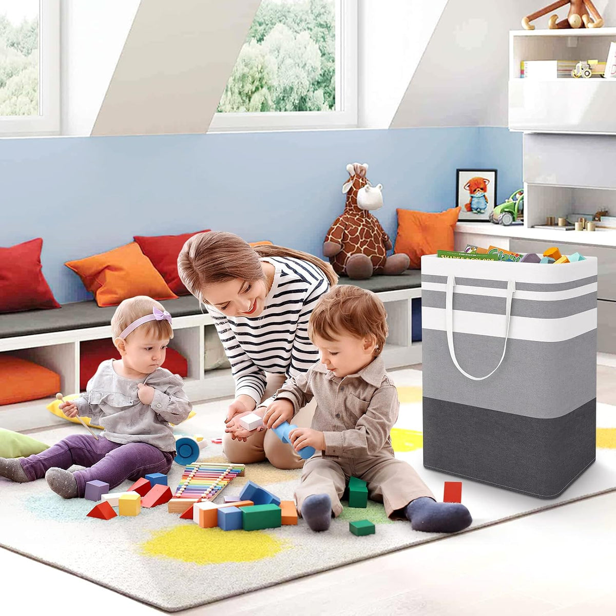 Laundry Basket Hamper, 75L Collapsible Clothes Storage, Grey