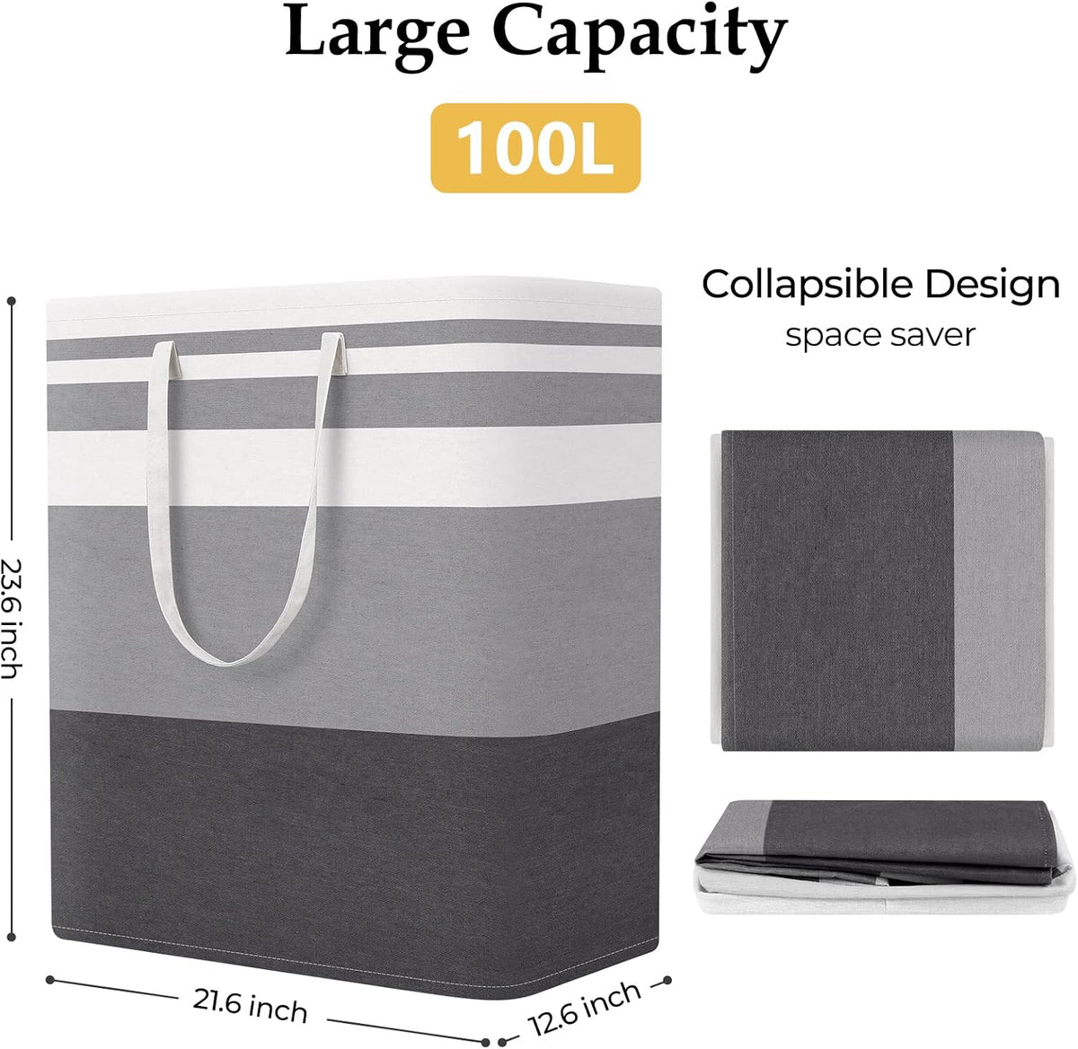 Laundry Basket Hamper, 75L Collapsible Clothes Storage, Grey