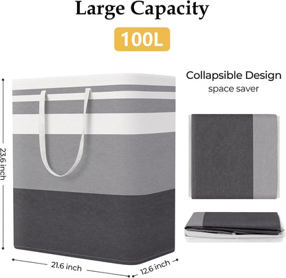 Laundry Basket Hamper, 75L Collapsible Clothes Storage, Grey