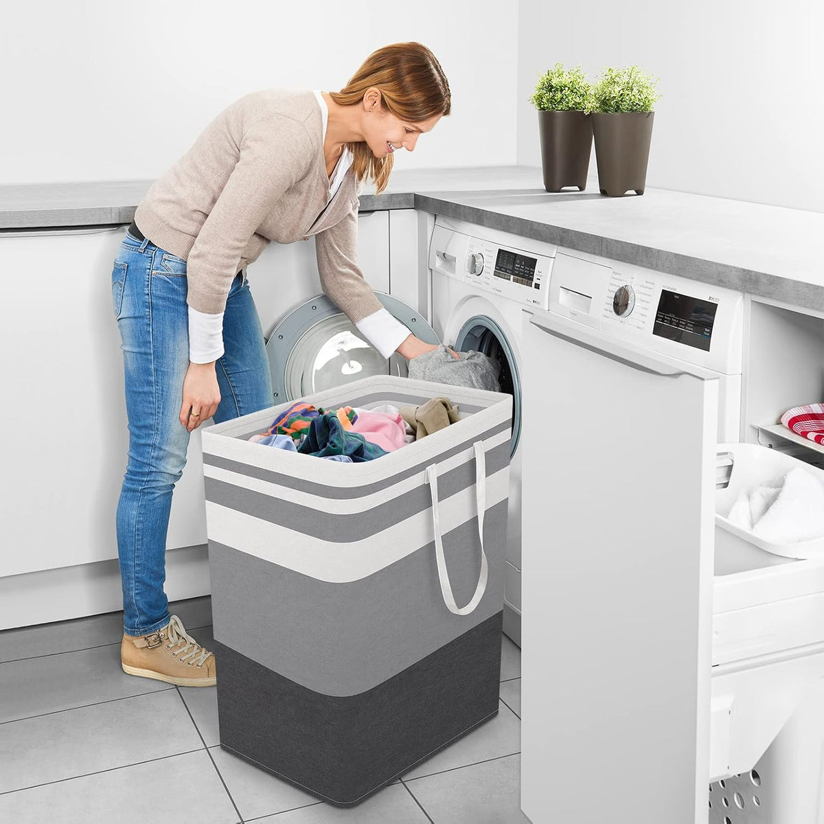 Laundry Basket Hamper, 75L Collapsible Clothes Storage, Grey