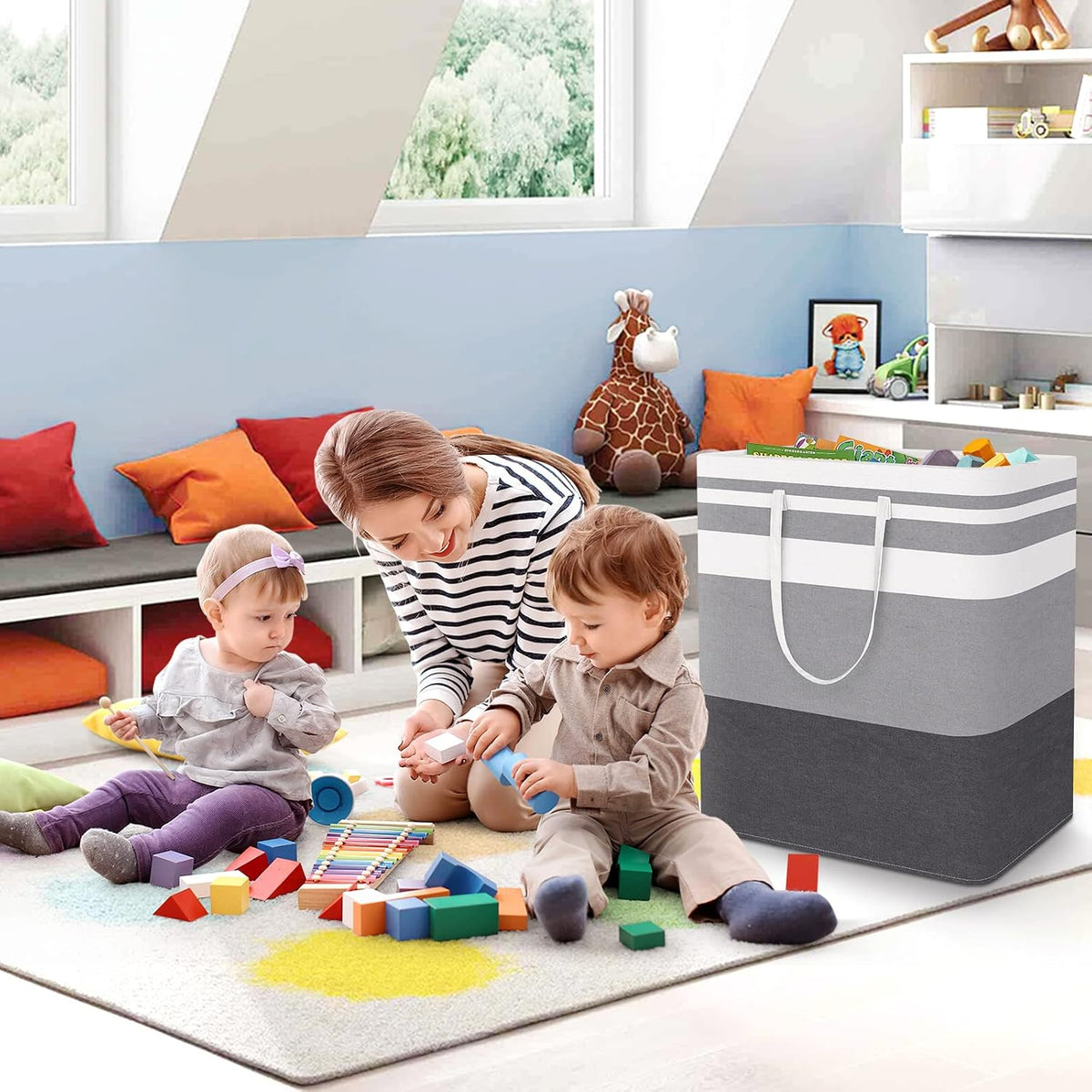 Laundry Basket Hamper, 75L Collapsible Clothes Storage, Grey