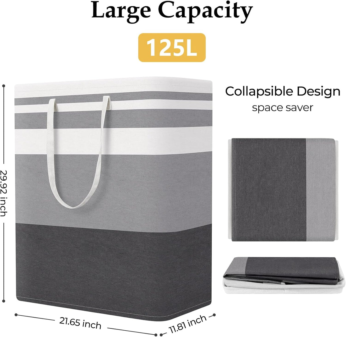 Laundry Basket Hamper, 75L Collapsible Clothes Storage, Grey