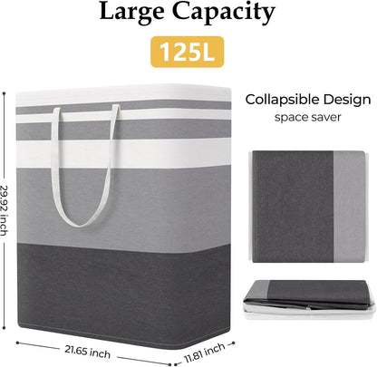 Laundry Basket Hamper, 75L Collapsible Clothes Storage, Grey