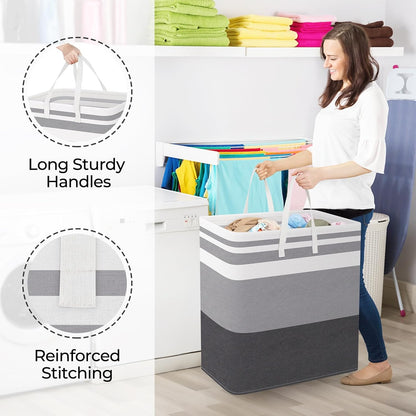 Laundry Basket Hamper, 75L Collapsible Clothes Storage, Grey