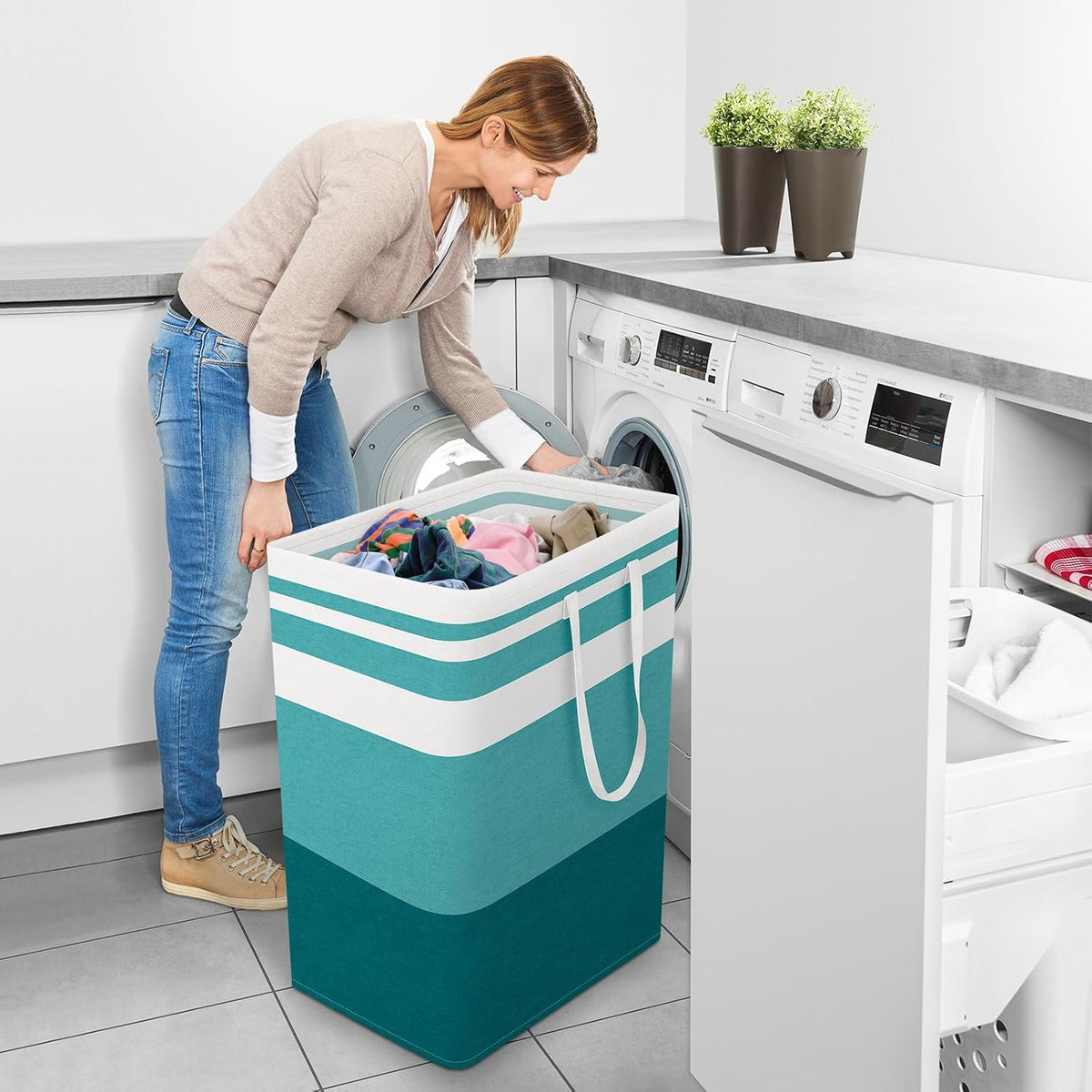 Laundry Basket Hamper, 75L Collapsible Clothes Storage, Grey