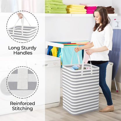 Laundry Basket Hamper, 75L Collapsible Clothes Storage, Grey