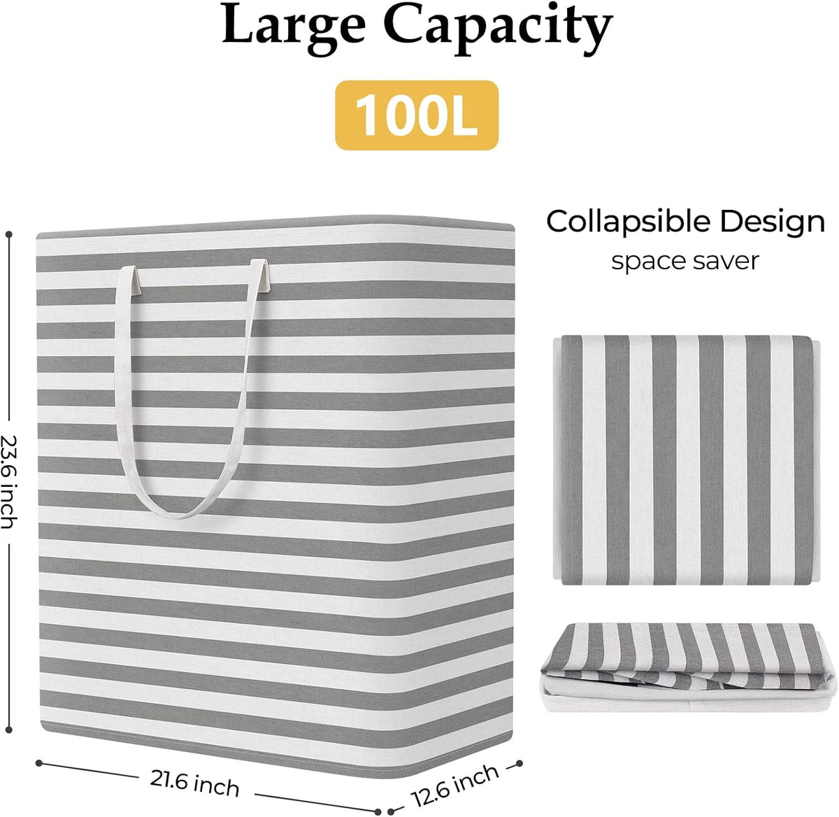 Laundry Basket Hamper, 75L Collapsible Clothes Storage, Grey