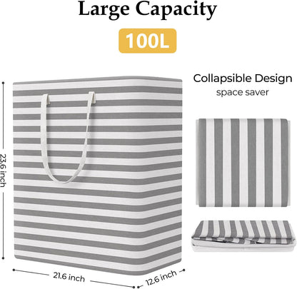 Laundry Basket Hamper, 75L Collapsible Clothes Storage, Grey