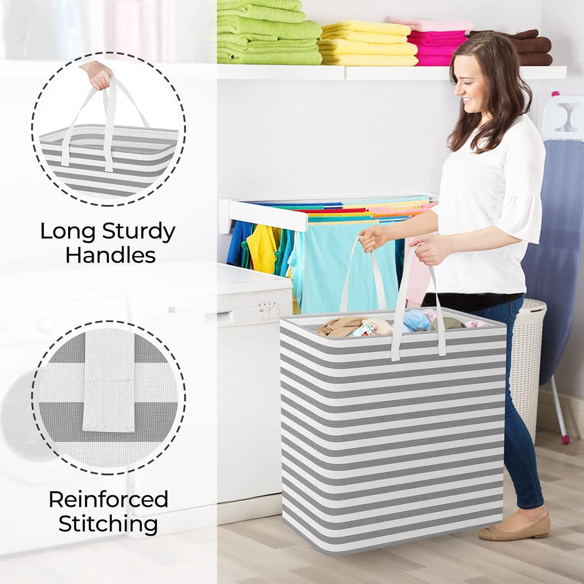 Laundry Basket Hamper, 75L Collapsible Clothes Storage, Grey