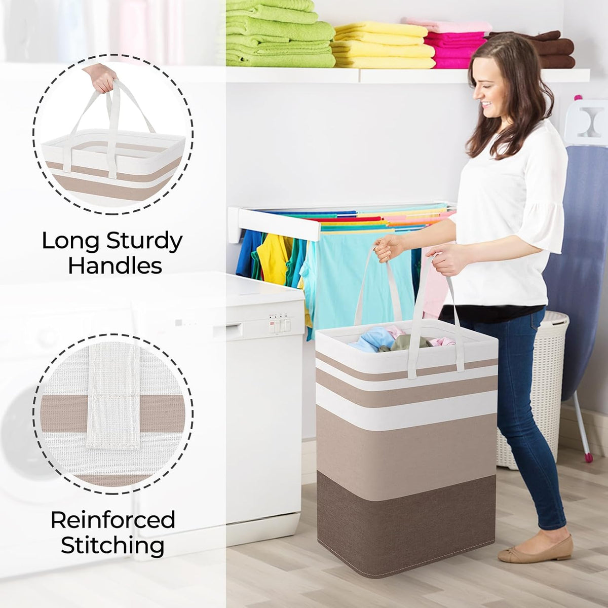 Laundry Basket Hamper, 75L Collapsible Clothes Storage, Grey