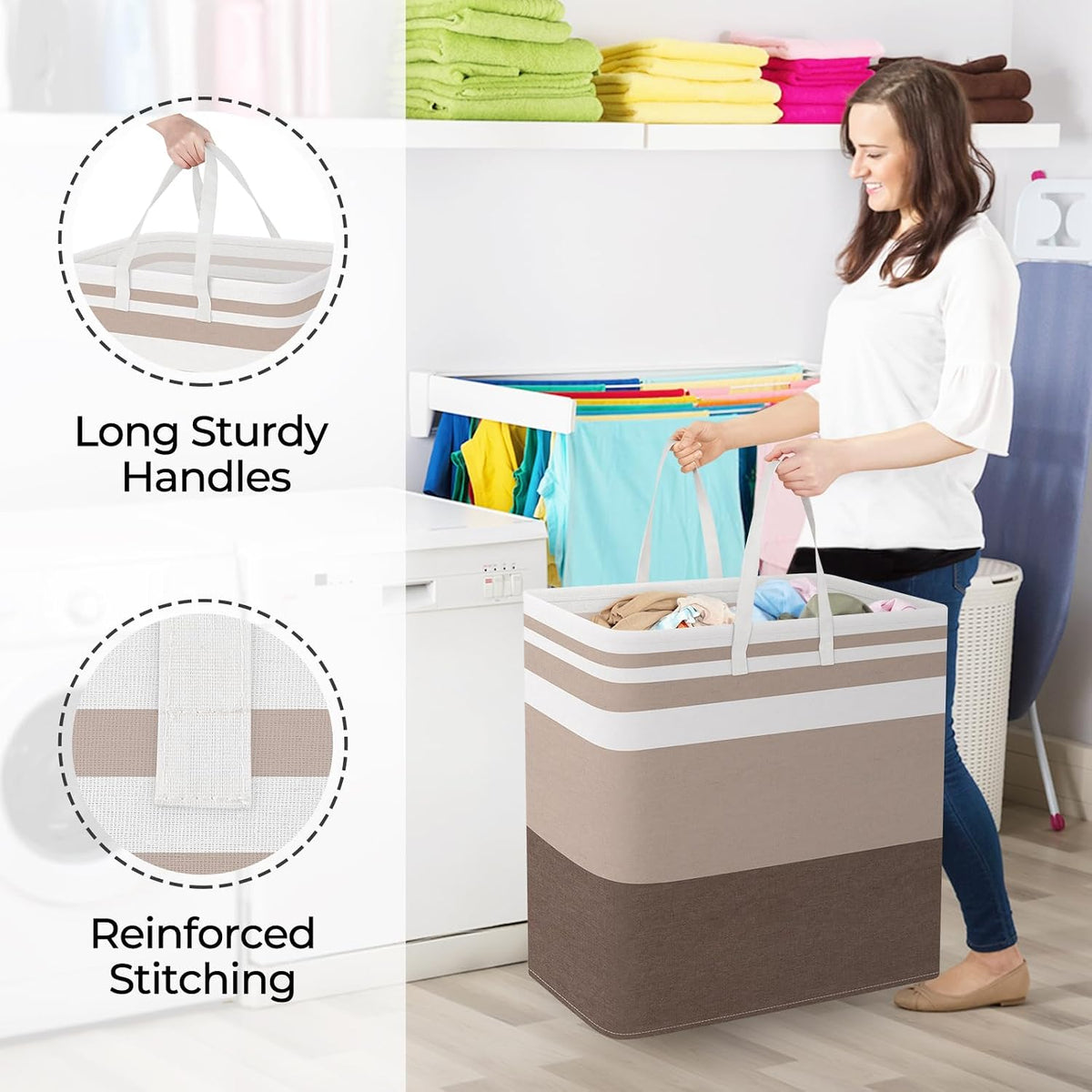 Laundry Basket Hamper, 75L Collapsible Clothes Storage, Grey