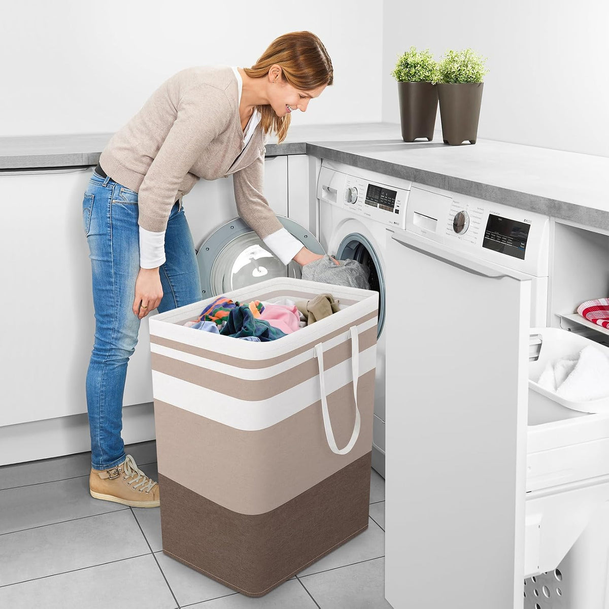 Laundry Basket Hamper, 75L Collapsible Clothes Storage, Grey