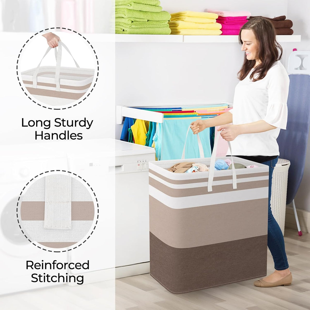 Laundry Basket Hamper, 75L Collapsible Clothes Storage, Grey