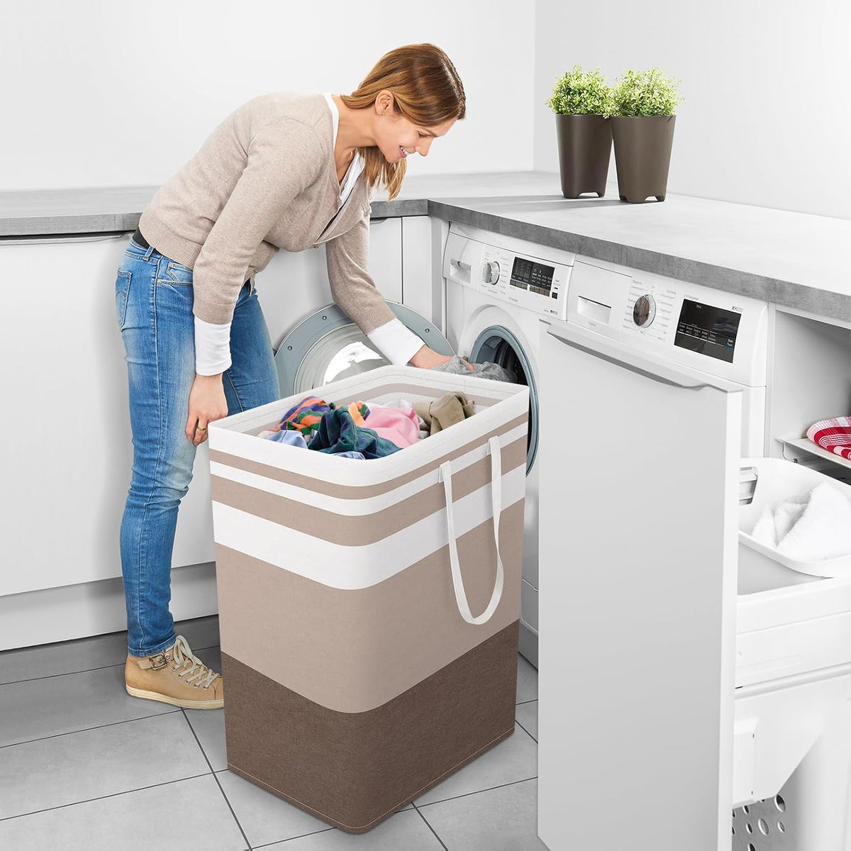 Laundry Basket Hamper, 75L Collapsible Clothes Storage, Grey