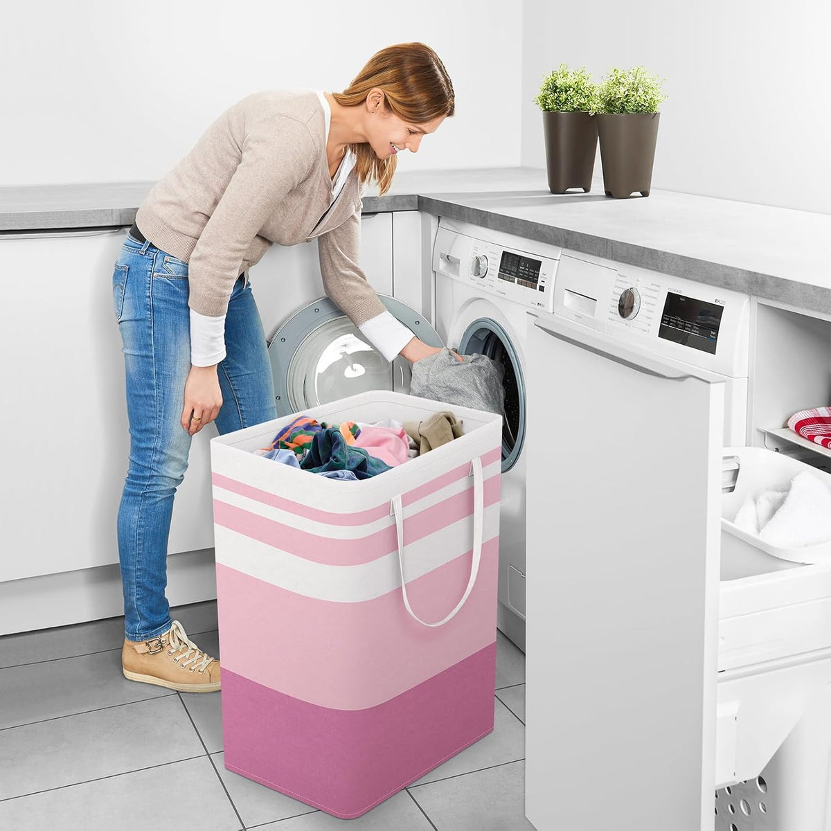 Laundry Basket Hamper, 75L Collapsible Clothes Storage, Grey
