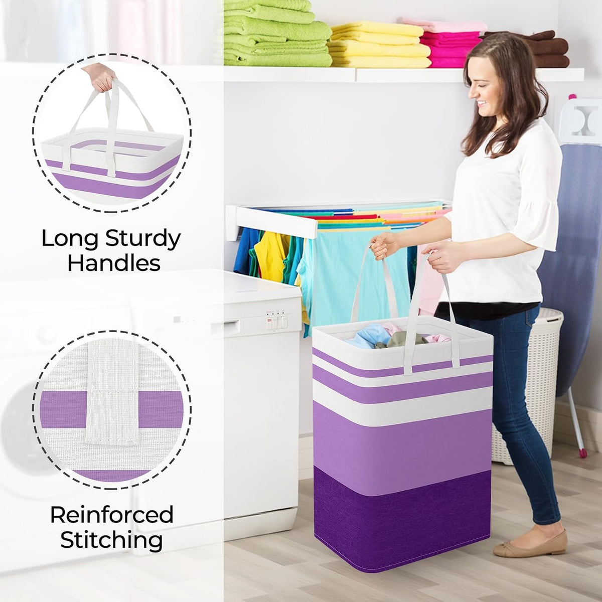 Laundry Basket Hamper, 75L Collapsible Clothes Storage, Grey
