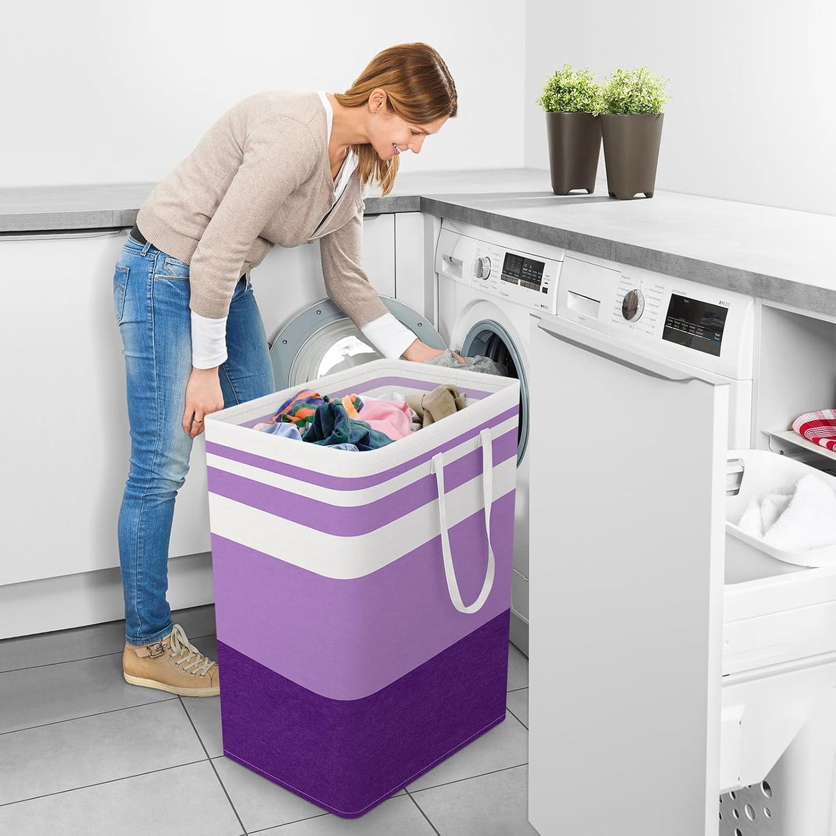 Laundry Basket Hamper, 75L Collapsible Clothes Storage, Grey