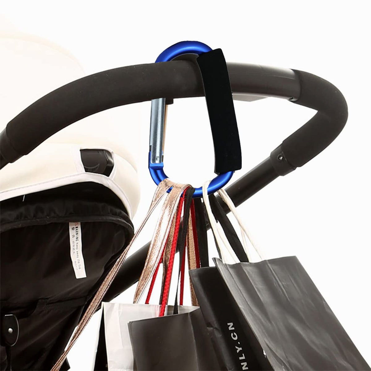 Stroller Hooks by Baby,2 pcs Carabiner Stroller Hook Organizer for Hanging Purses, Diaper Bag, Shopping Bags. Clip Fits Single/Twin Travel Systems, Car Seats and Joggers (Black)