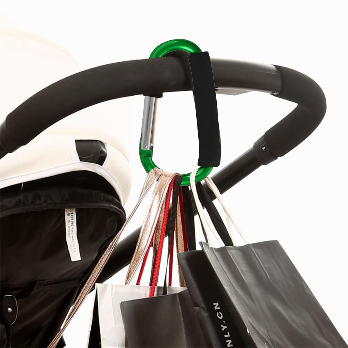 Stroller Hooks by Baby,2 pcs Carabiner Stroller Hook Organizer for Hanging Purses, Diaper Bag, Shopping Bags. Clip Fits Single/Twin Travel Systems, Car Seats and Joggers (Black)