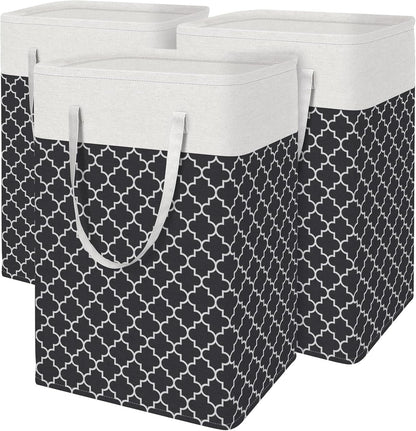 3-Pack Laundry Basket, Freestanding＆Waterproof Laundry Hamper, Collapsible Tall Clothes Hamper with Easy Carry Handles for Clothes, Towels in the Family and Dorm,Clover Grey,75L