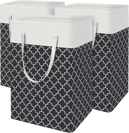 3-Pack Laundry Basket, Freestanding＆Waterproof Laundry Hamper, Collapsible Tall Clothes Hamper with Easy Carry Handles for Clothes, Towels in the Family and Dorm,Clover Grey,75L