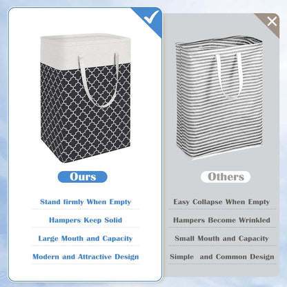 3-Pack Laundry Basket, Freestanding＆Waterproof Laundry Hamper, Collapsible Tall Clothes Hamper with Easy Carry Handles for Clothes, Towels in the Family and Dorm,Clover Grey,75L