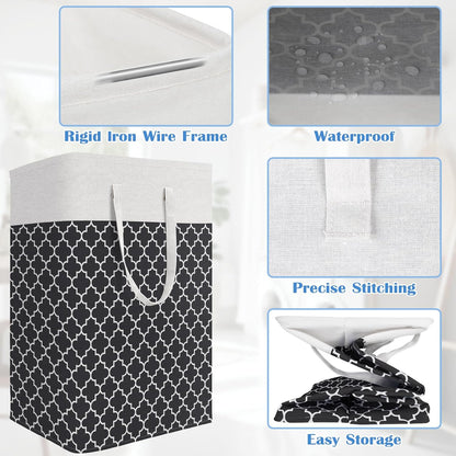 3-Pack Laundry Basket, Freestanding＆Waterproof Laundry Hamper, Collapsible Tall Clothes Hamper with Easy Carry Handles for Clothes, Towels in the Family and Dorm,Clover Grey,75L