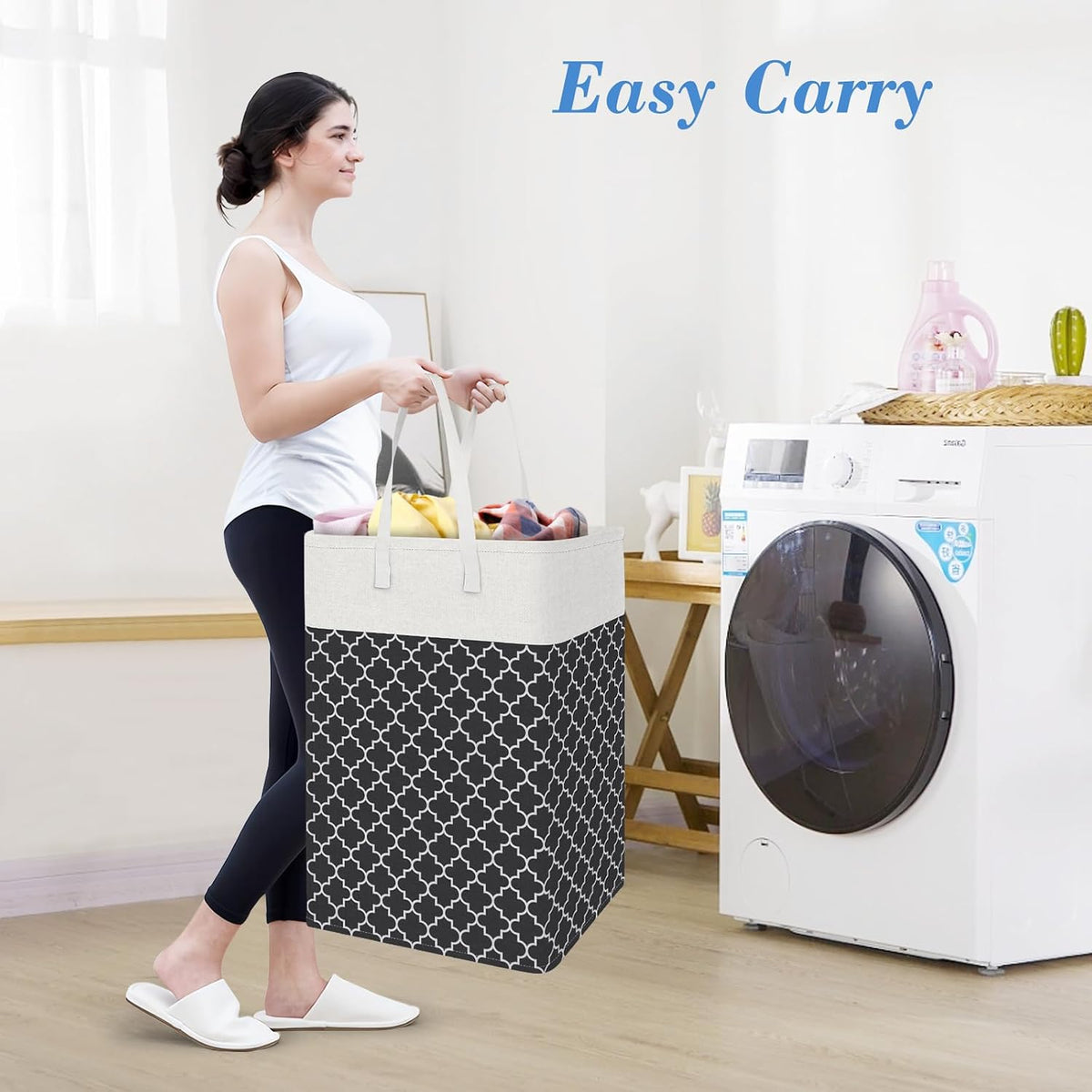 3-Pack Laundry Basket, Freestanding＆Waterproof Laundry Hamper, Collapsible Tall Clothes Hamper with Easy Carry Handles for Clothes, Towels in the Family and Dorm,Clover Grey,75L