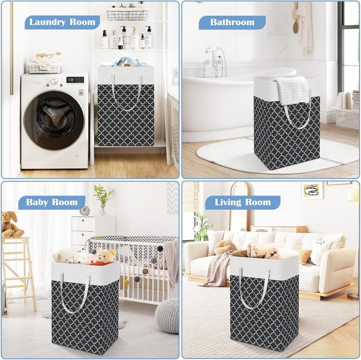 3-Pack Laundry Basket, Freestanding＆Waterproof Laundry Hamper, Collapsible Tall Clothes Hamper with Easy Carry Handles for Clothes, Towels in the Family and Dorm,Clover Grey,75L