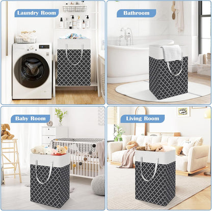 3-Pack Laundry Basket, Freestanding＆Waterproof Laundry Hamper, Collapsible Tall Clothes Hamper with Easy Carry Handles for Clothes, Towels in the Family and Dorm,Clover Grey,75L