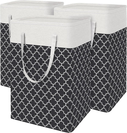3-Pack Laundry Basket, Freestanding＆Waterproof Laundry Hamper, Collapsible Tall Clothes Hamper with Easy Carry Handles for Clothes, Towels in the Family and Dorm,Clover Grey,75L
