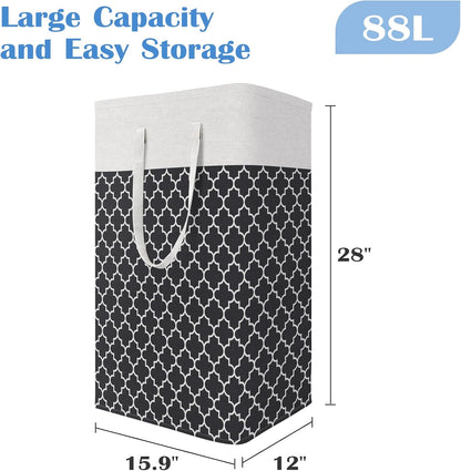 3-Pack Laundry Basket, Freestanding＆Waterproof Laundry Hamper, Collapsible Tall Clothes Hamper with Easy Carry Handles for Clothes, Towels in the Family and Dorm,Clover Grey,75L