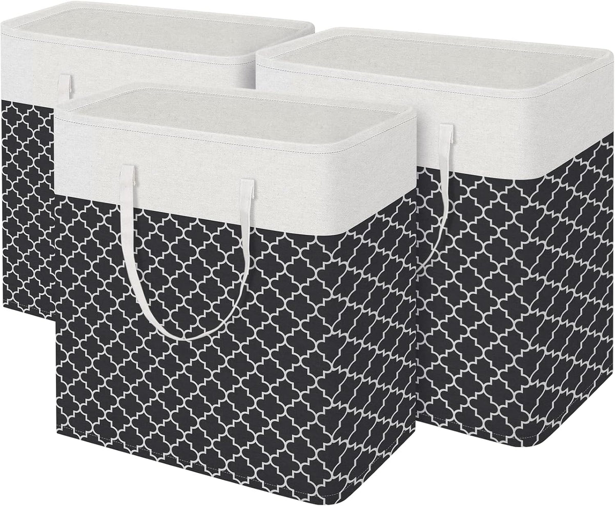 3-Pack Laundry Basket, Freestanding＆Waterproof Laundry Hamper, Collapsible Tall Clothes Hamper with Easy Carry Handles for Clothes, Towels in the Family and Dorm,Clover Grey,75L