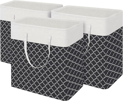 3-Pack Laundry Basket, Freestanding＆Waterproof Laundry Hamper, Collapsible Tall Clothes Hamper with Easy Carry Handles for Clothes, Towels in the Family and Dorm,Clover Grey,75L