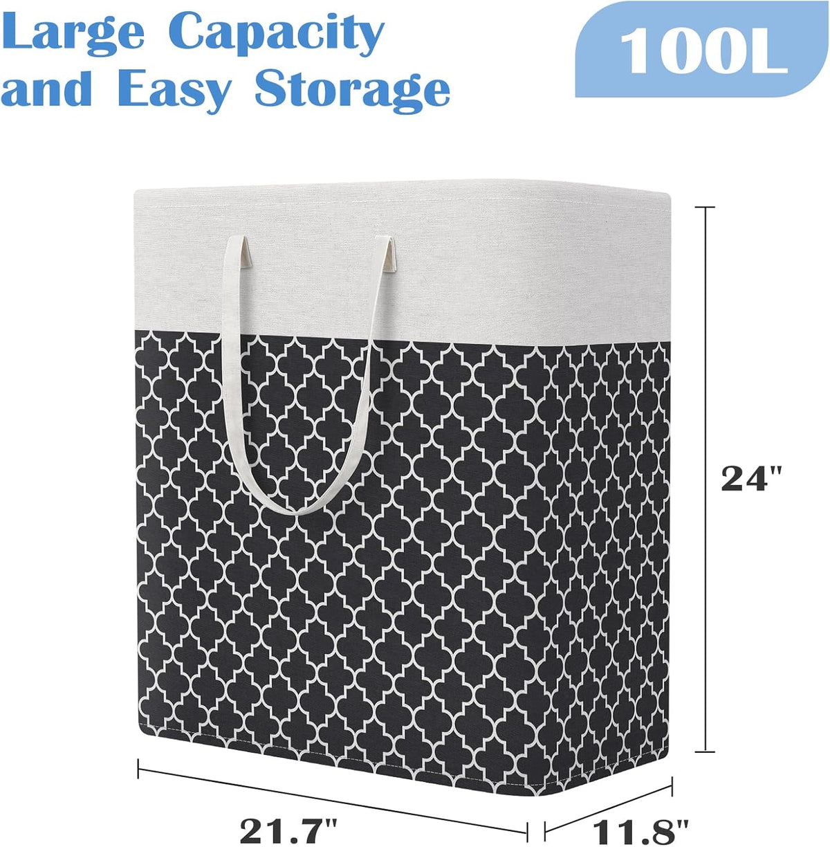 3-Pack Laundry Basket, Freestanding＆Waterproof Laundry Hamper, Collapsible Tall Clothes Hamper with Easy Carry Handles for Clothes, Towels in the Family and Dorm,Clover Grey,75L