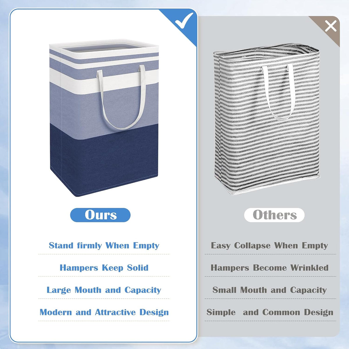3-Pack Laundry Basket, Freestanding＆Waterproof Laundry Hamper, Collapsible Tall Clothes Hamper with Easy Carry Handles for Clothes, Towels in the Family and Dorm,Clover Grey,75L