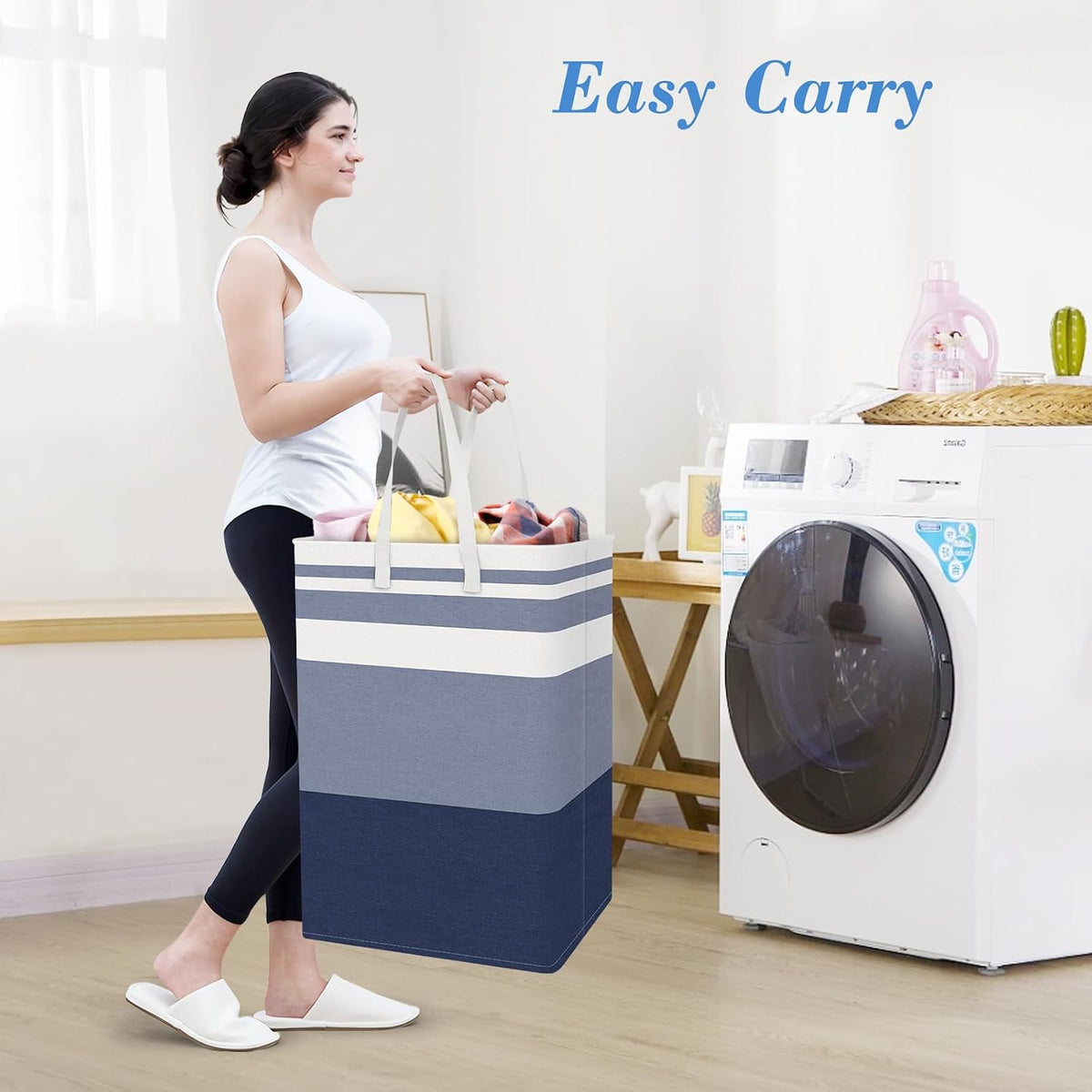 3-Pack Laundry Basket, Freestanding＆Waterproof Laundry Hamper, Collapsible Tall Clothes Hamper with Easy Carry Handles for Clothes, Towels in the Family and Dorm,Clover Grey,75L