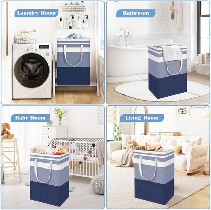 3-Pack Laundry Basket, Freestanding＆Waterproof Laundry Hamper, Collapsible Tall Clothes Hamper with Easy Carry Handles for Clothes, Towels in the Family and Dorm,Clover Grey,75L