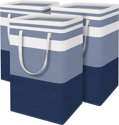 3-Pack Laundry Basket, Freestanding＆Waterproof Laundry Hamper, Collapsible Tall Clothes Hamper with Easy Carry Handles for Clothes, Towels in the Family and Dorm,Clover Grey,75L