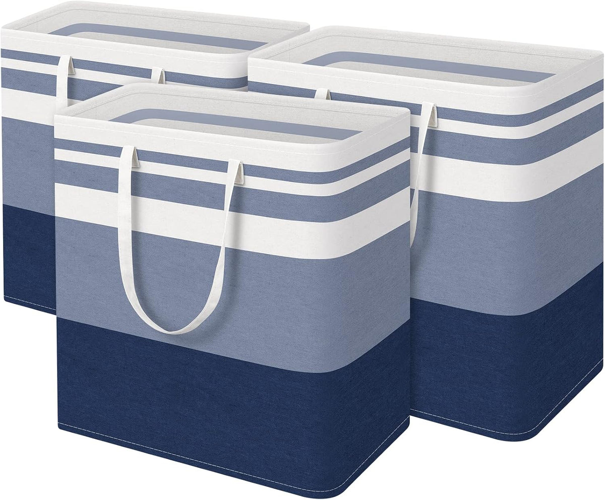 3-Pack Laundry Basket, Freestanding＆Waterproof Laundry Hamper, Collapsible Tall Clothes Hamper with Easy Carry Handles for Clothes, Towels in the Family and Dorm,Clover Grey,75L