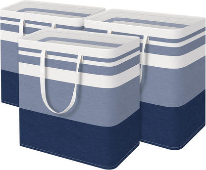 3-Pack Laundry Basket, Freestanding＆Waterproof Laundry Hamper, Collapsible Tall Clothes Hamper with Easy Carry Handles for Clothes, Towels in the Family and Dorm,Clover Grey,75L