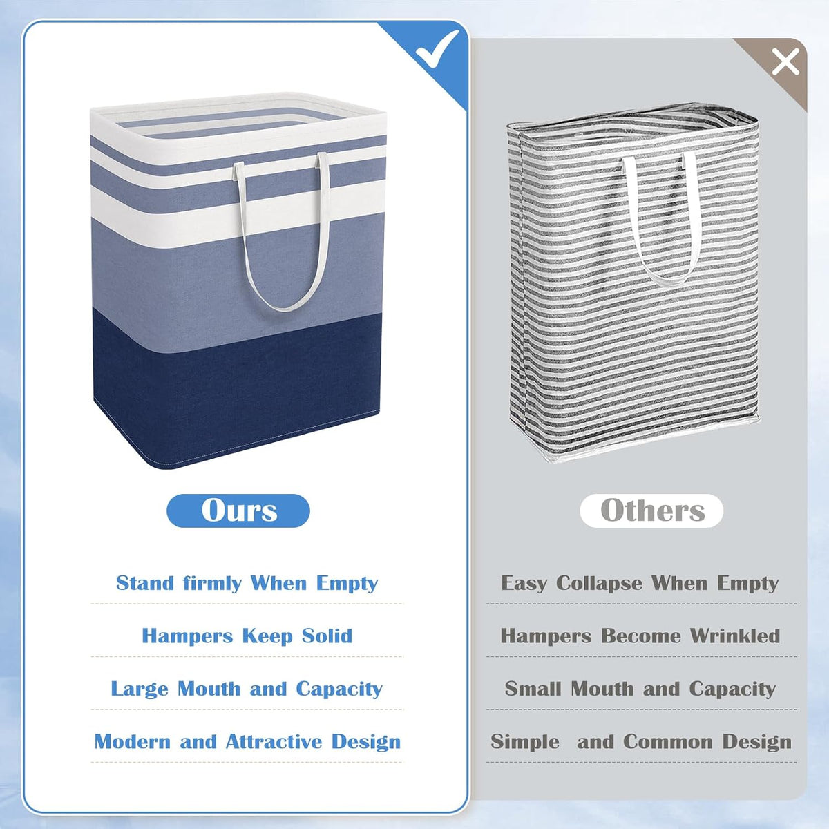 3-Pack Laundry Basket, Freestanding＆Waterproof Laundry Hamper, Collapsible Tall Clothes Hamper with Easy Carry Handles for Clothes, Towels in the Family and Dorm,Clover Grey,75L