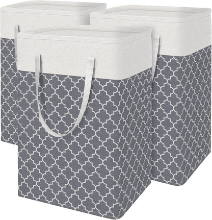 3-Pack Laundry Basket, Freestanding＆Waterproof Laundry Hamper, Collapsible Tall Clothes Hamper with Easy Carry Handles for Clothes, Towels in the Family and Dorm,Clover Grey,75L