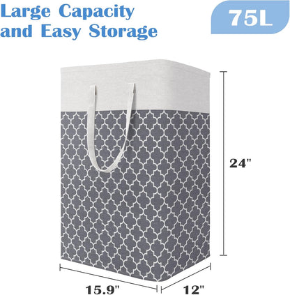 3-Pack Laundry Basket, Freestanding＆Waterproof Laundry Hamper, Collapsible Tall Clothes Hamper with Easy Carry Handles for Clothes, Towels in the Family and Dorm,Clover Grey,75L