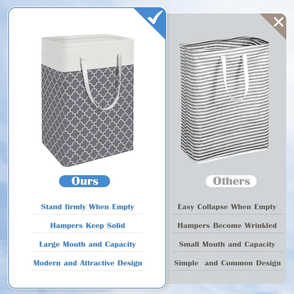 3-Pack Laundry Basket, Freestanding＆Waterproof Laundry Hamper, Collapsible Tall Clothes Hamper with Easy Carry Handles for Clothes, Towels in the Family and Dorm,Clover Grey,75L
